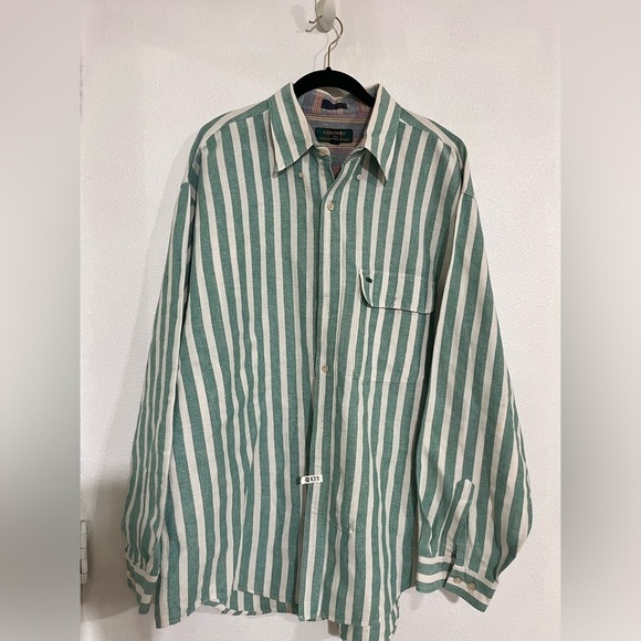 United color of Benetton striped button-down, green and white shirt size XL - Picture 1 of 6